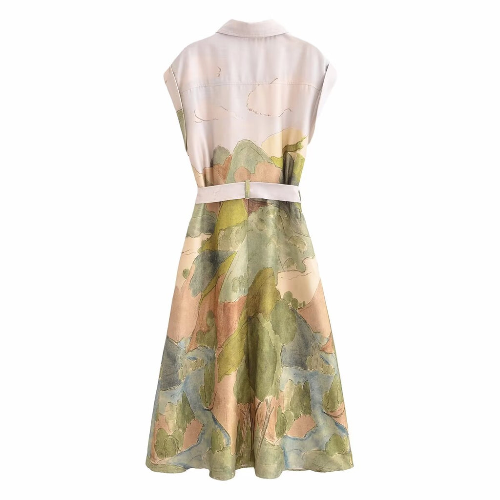Women's Short-Sleeve Printed Shirt Dress