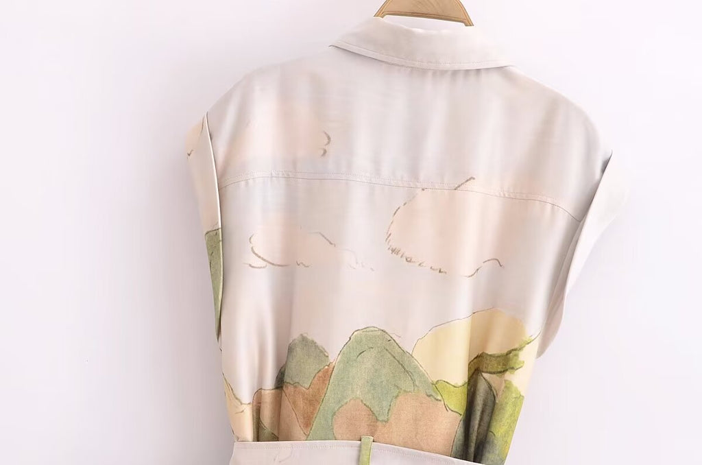 Women's Short-Sleeve Printed Shirt Dress