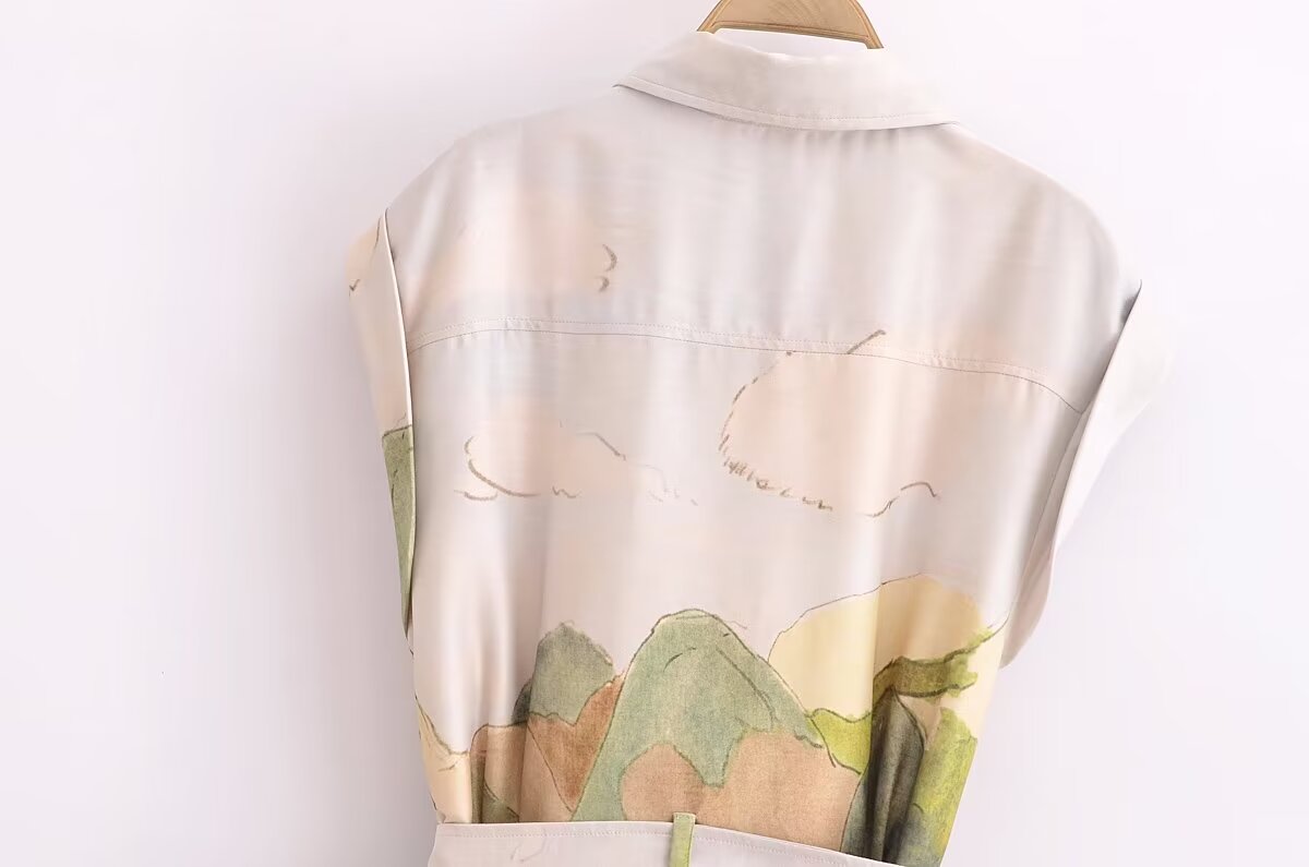 Women's Short-Sleeve Printed Shirt Dress