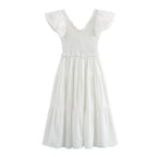 Women's Lace Flutter Sleeve Embroidered A-Line Midi Dress