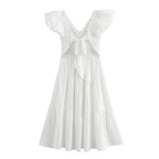 Women's Lace Flutter Sleeve Embroidered A-Line Midi Dress