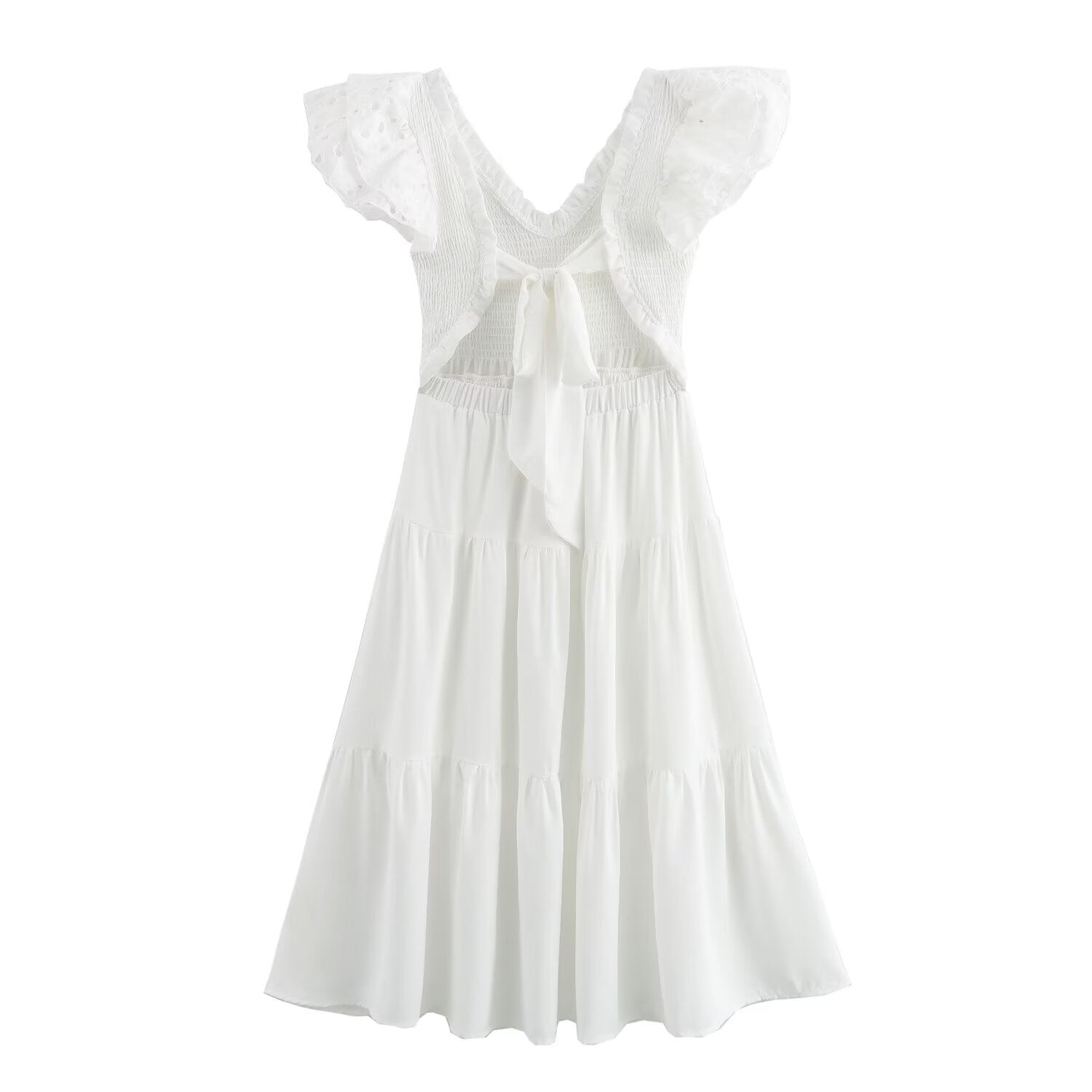 Women's Lace Flutter Sleeve Embroidered A-Line Midi Dress