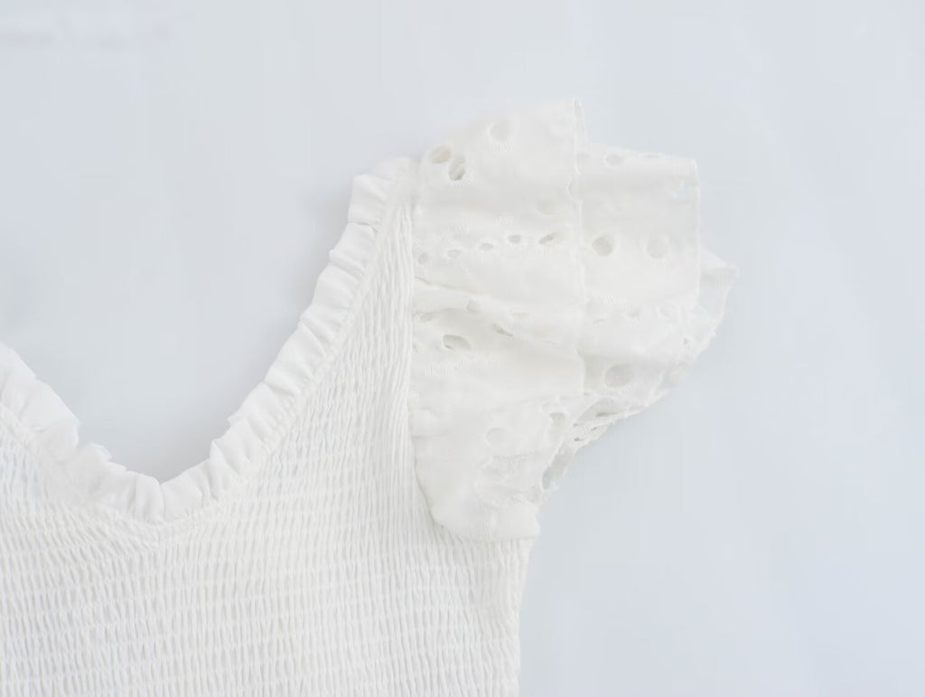 Women's Lace Flutter Sleeve Embroidered A-Line Midi Dress