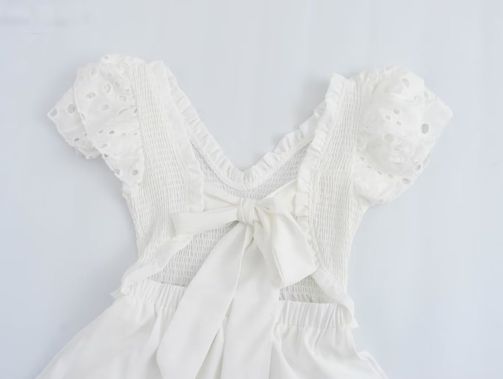 Women's Lace Flutter Sleeve Embroidered A-Line Midi Dress