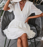 Women's Tulle Waist-Fitted Short Sleeve Dress