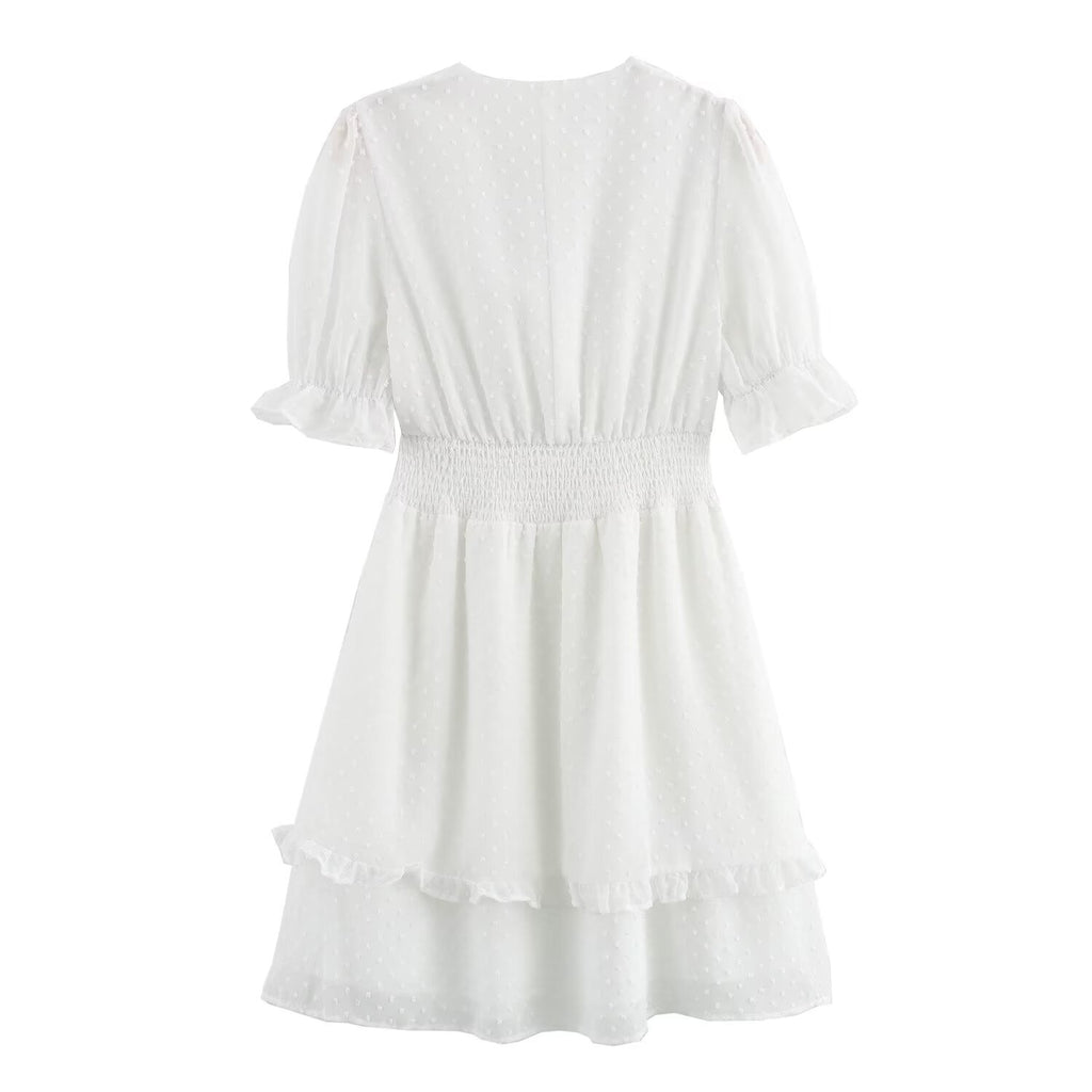 Women's Tulle Waist-Fitted Short Sleeve Dress