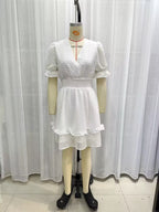 Women's Tulle Waist-Fitted Short Sleeve Dress