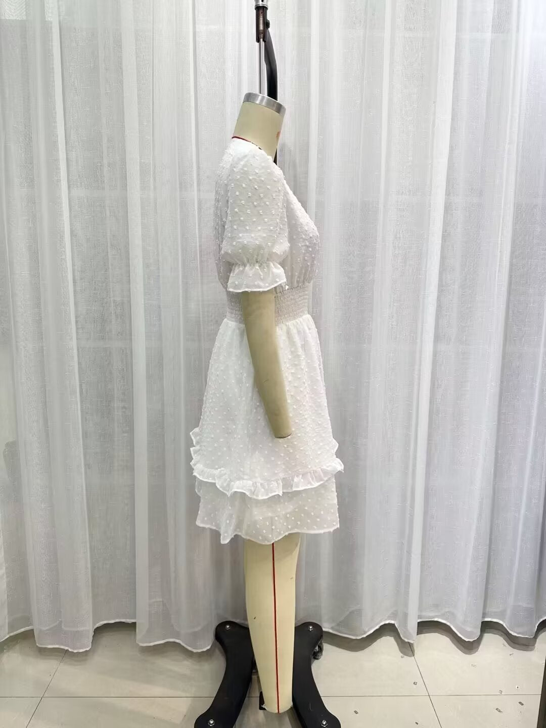 Women's Tulle Waist-Fitted Short Sleeve Dress