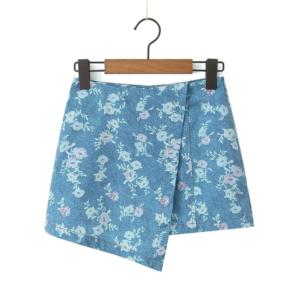 Women's Floral Strapless Short Top and Skirt Two-Piece Set
