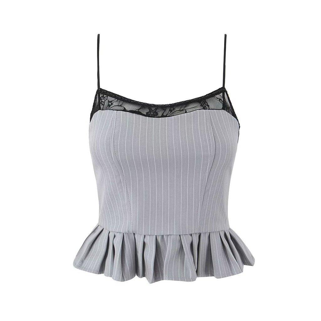 Women's Women’s Retro Striped Lace Trim Crop Top