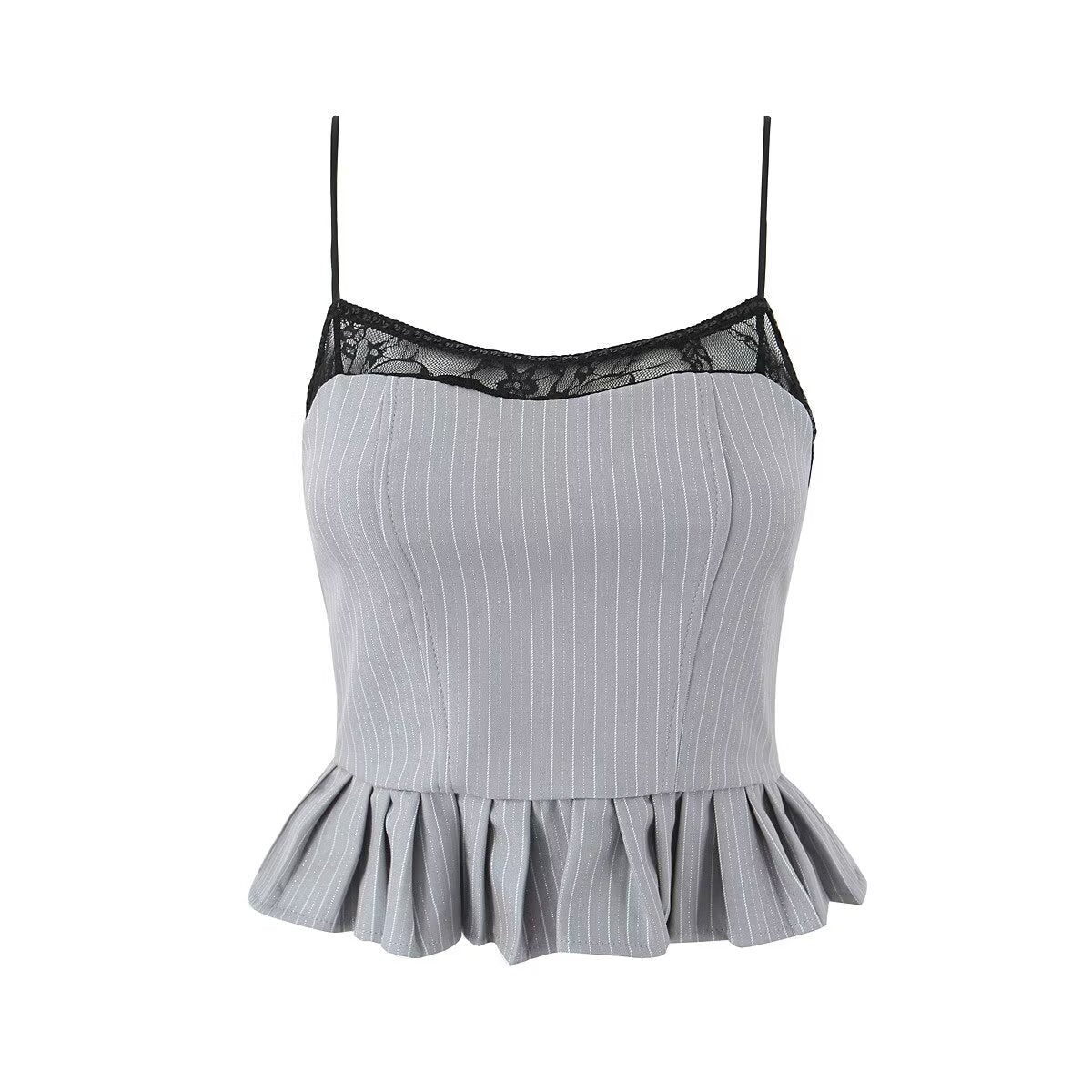 Women's Women’s Retro Striped Lace Trim Crop Top