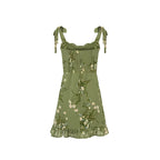 Women's Spring Pastoral Lotus Leaf Green Lace Printed Dress