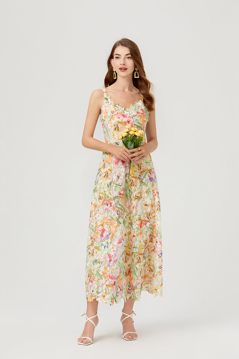 Women's Floral Embroidered Lace Cami Maxi Dress