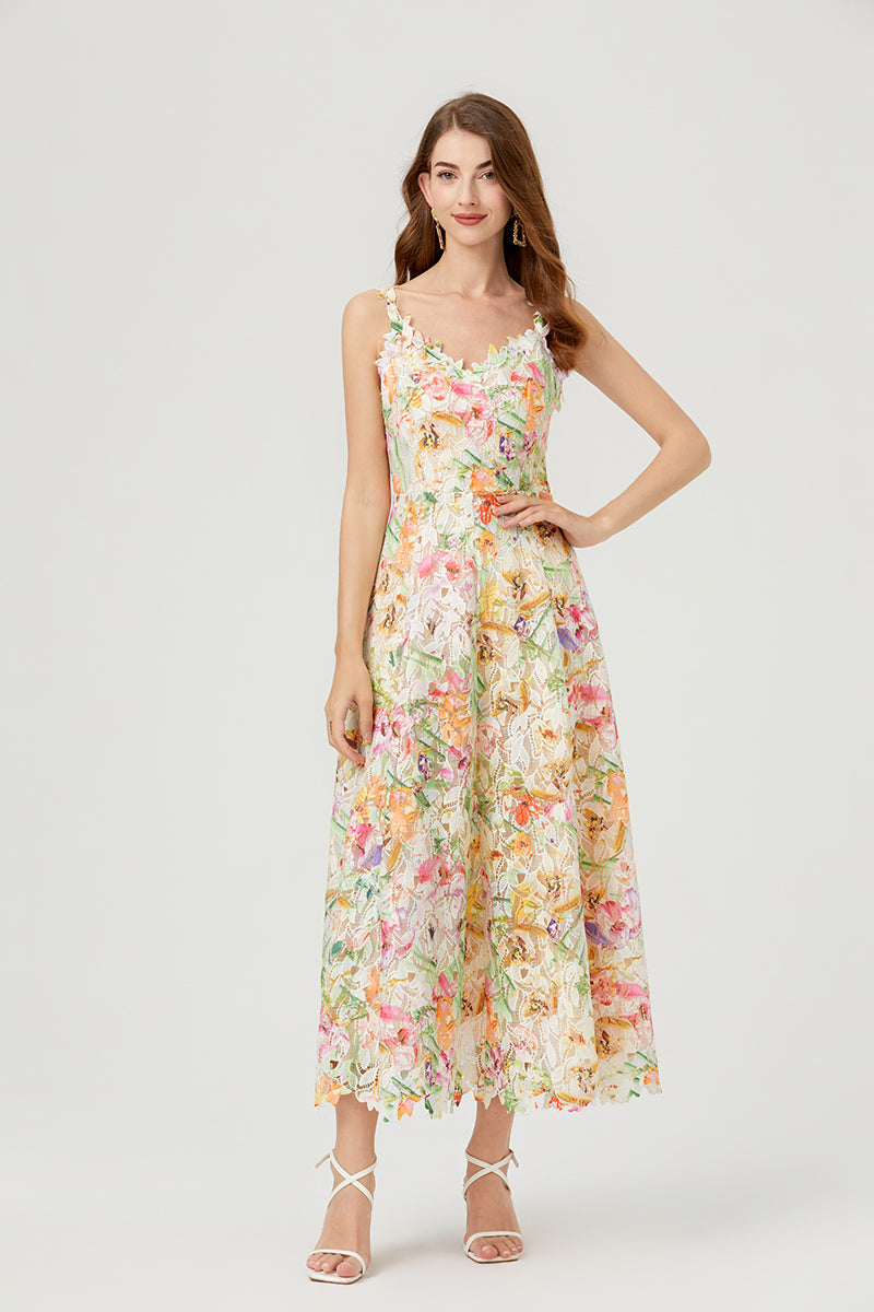 Women's Floral Embroidered Lace Cami Maxi Dress