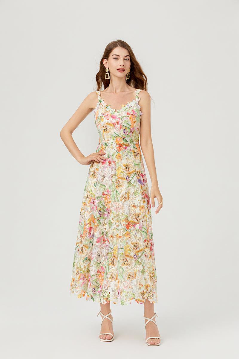Women's Floral Embroidered Lace Cami Maxi Dress
