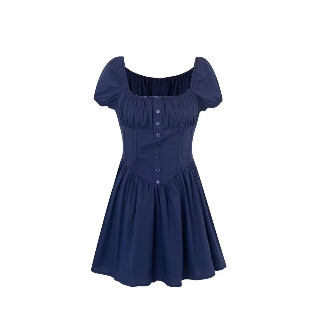 Square-Neck Puff-Sleeve Corset Mini Dress