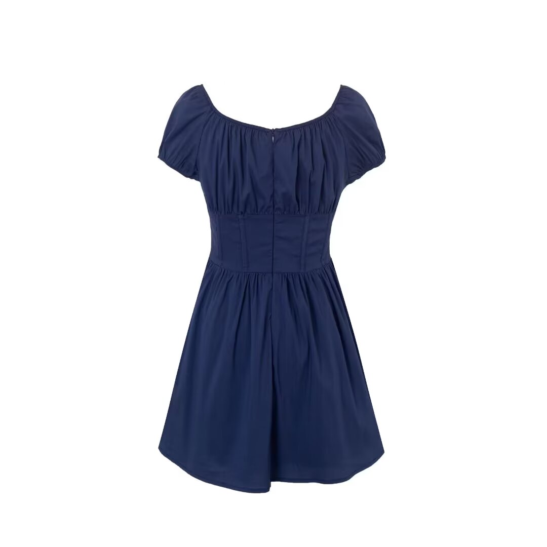 Square-Neck Puff-Sleeve Corset Mini Dress