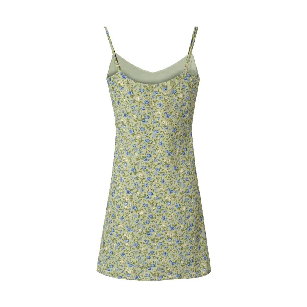 Women's French Pastoral Floral Slip Summer V Neck Tight Dress