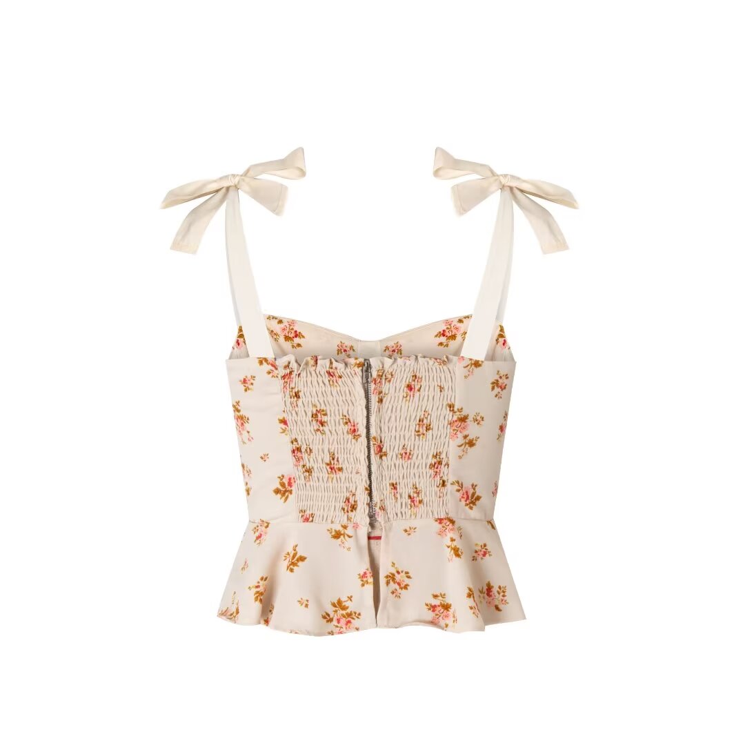 Women's Beige Floral Spaghetti Strap Camisole
