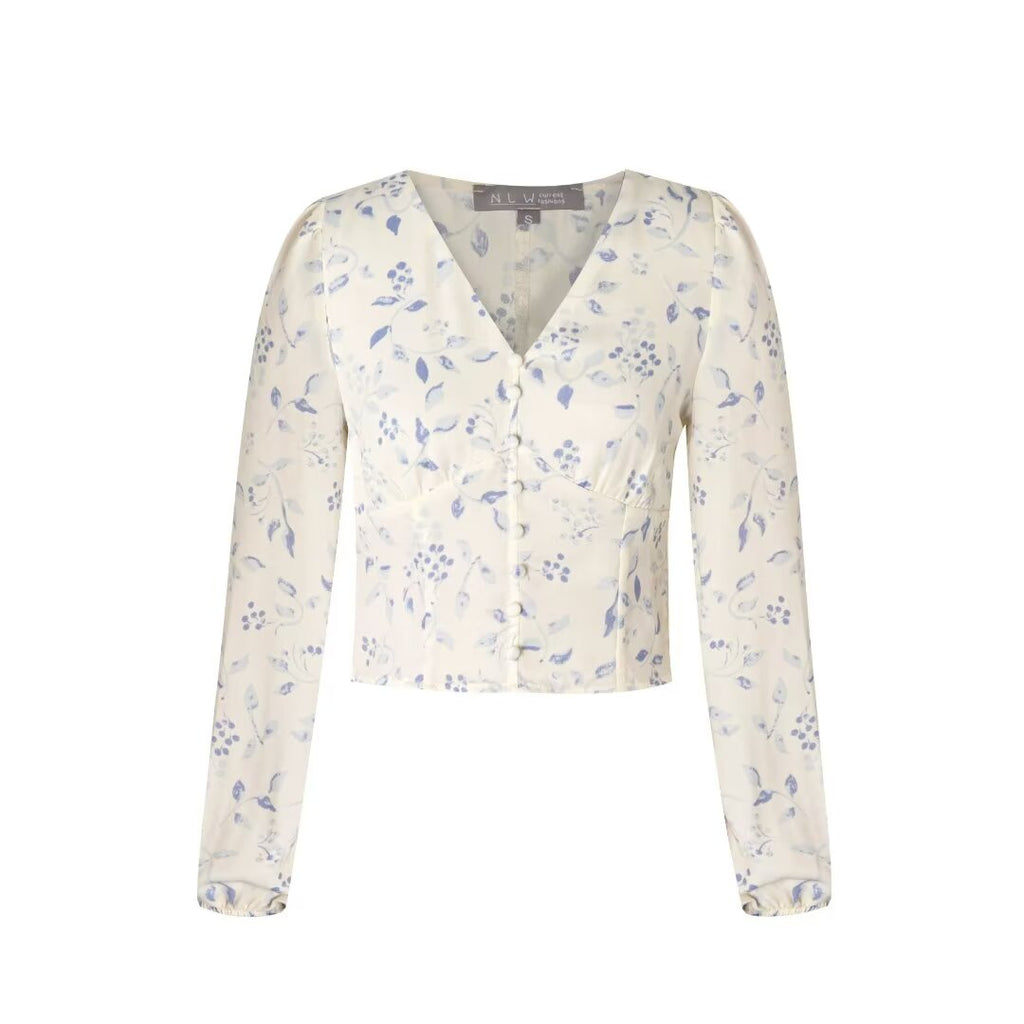 Women's Deep V-Neck Embroidered Long Sleeve Top