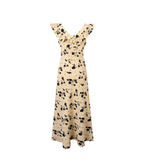 Printed Square-Neck Flutter-Sleeve Midi Dress