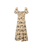 Women's French Vintage Floral Square Collar Puff Sleeve Dress Women Summer Waist Controlled Slimming Dress