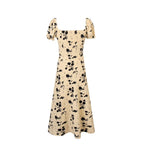 Women's French Vintage Floral Square Collar Puff Sleeve Dress Women Summer Waist Controlled Slimming Dress