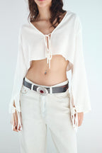 Women's Spring Women Clothing Bowknot Drape Short Shirt