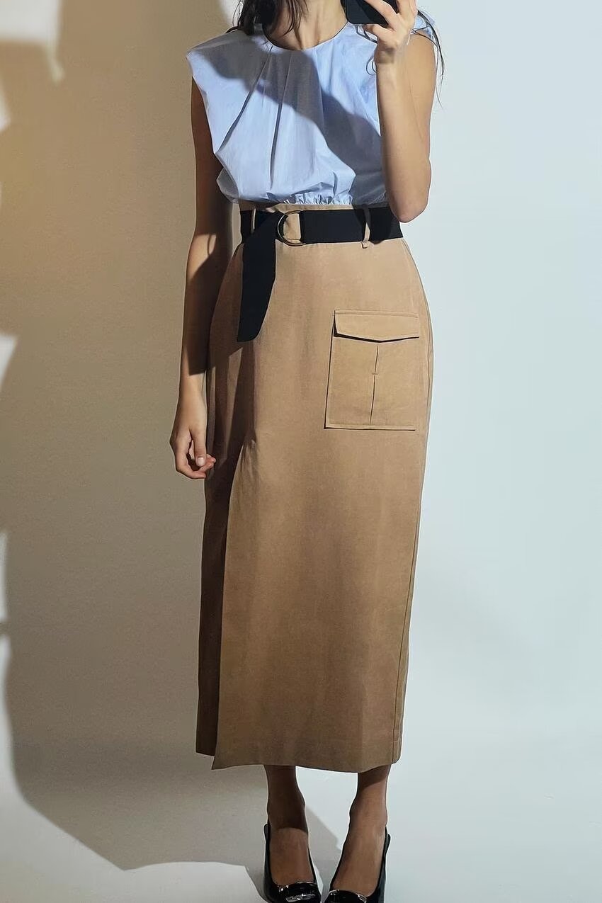 Women's Belted Crew-Neck Maxi Dress