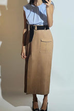 Women's Belted Crew-Neck Maxi Dress