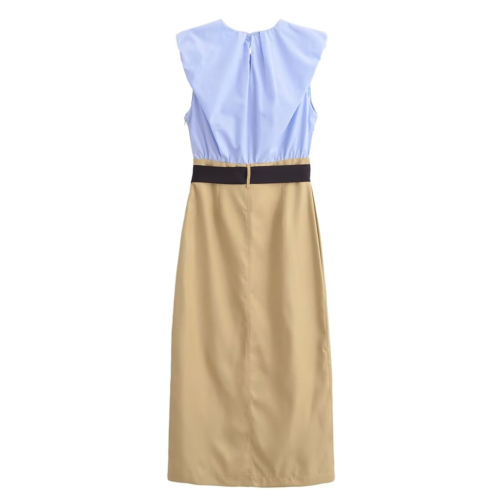 Women's Belted Crew-Neck Maxi Dress