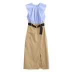 Women's Belted Crew-Neck Maxi Dress