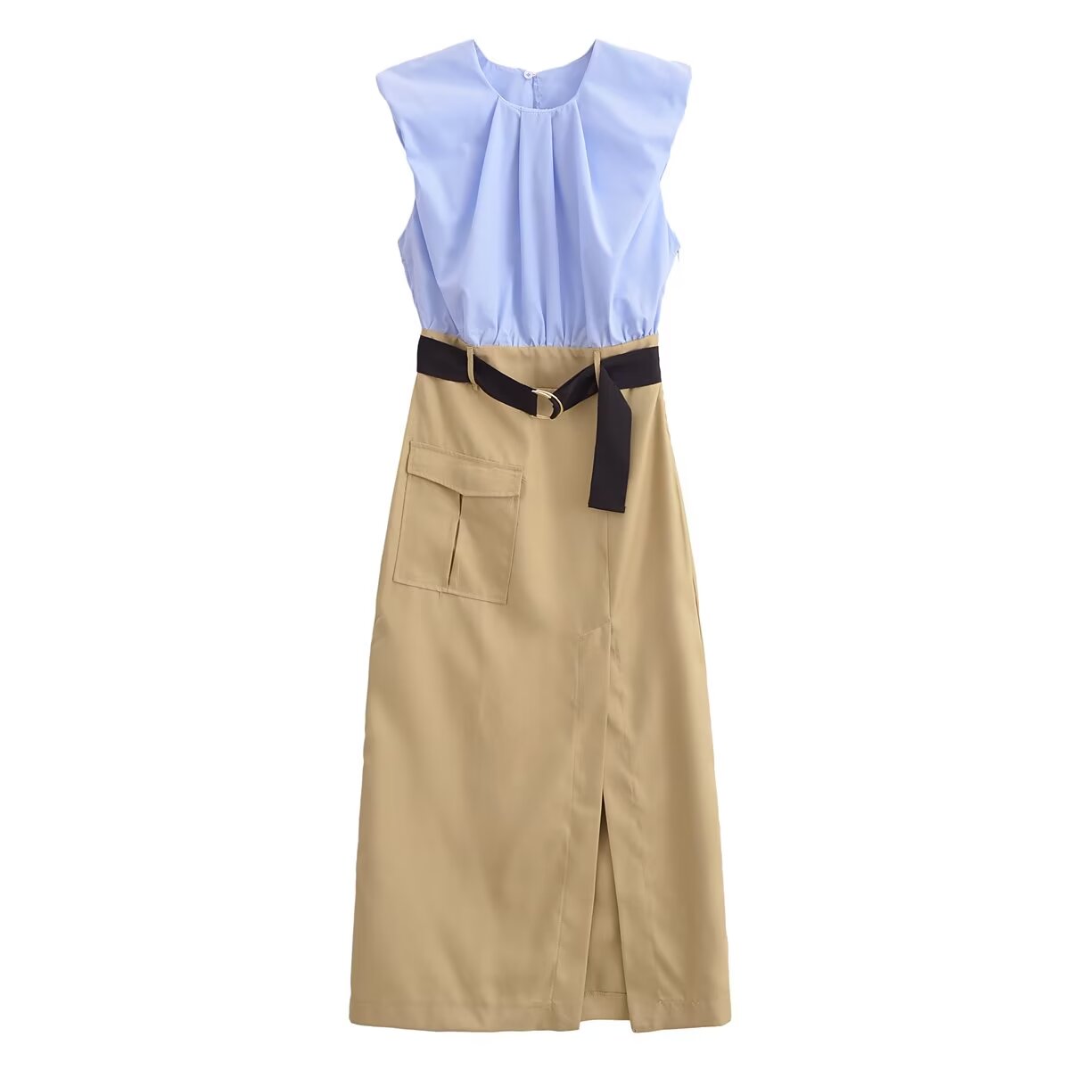 Women's Belted Crew-Neck Maxi Dress