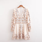 Women's Floral V-Neck Long-Sleeve Dress