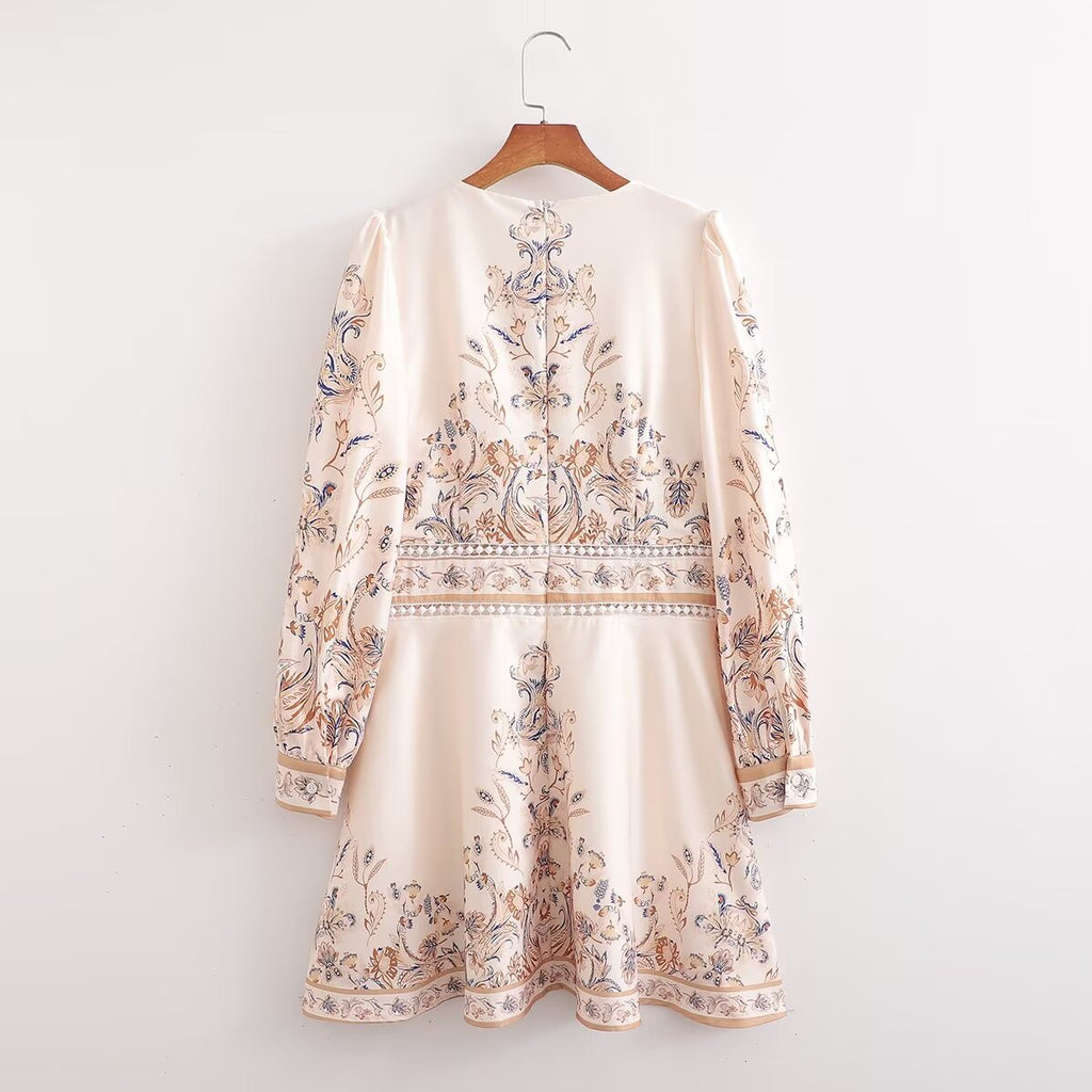 Women's Floral V-Neck Long-Sleeve Dress