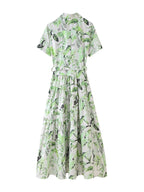 Women's Printed Belted Shirt Maxi Dress