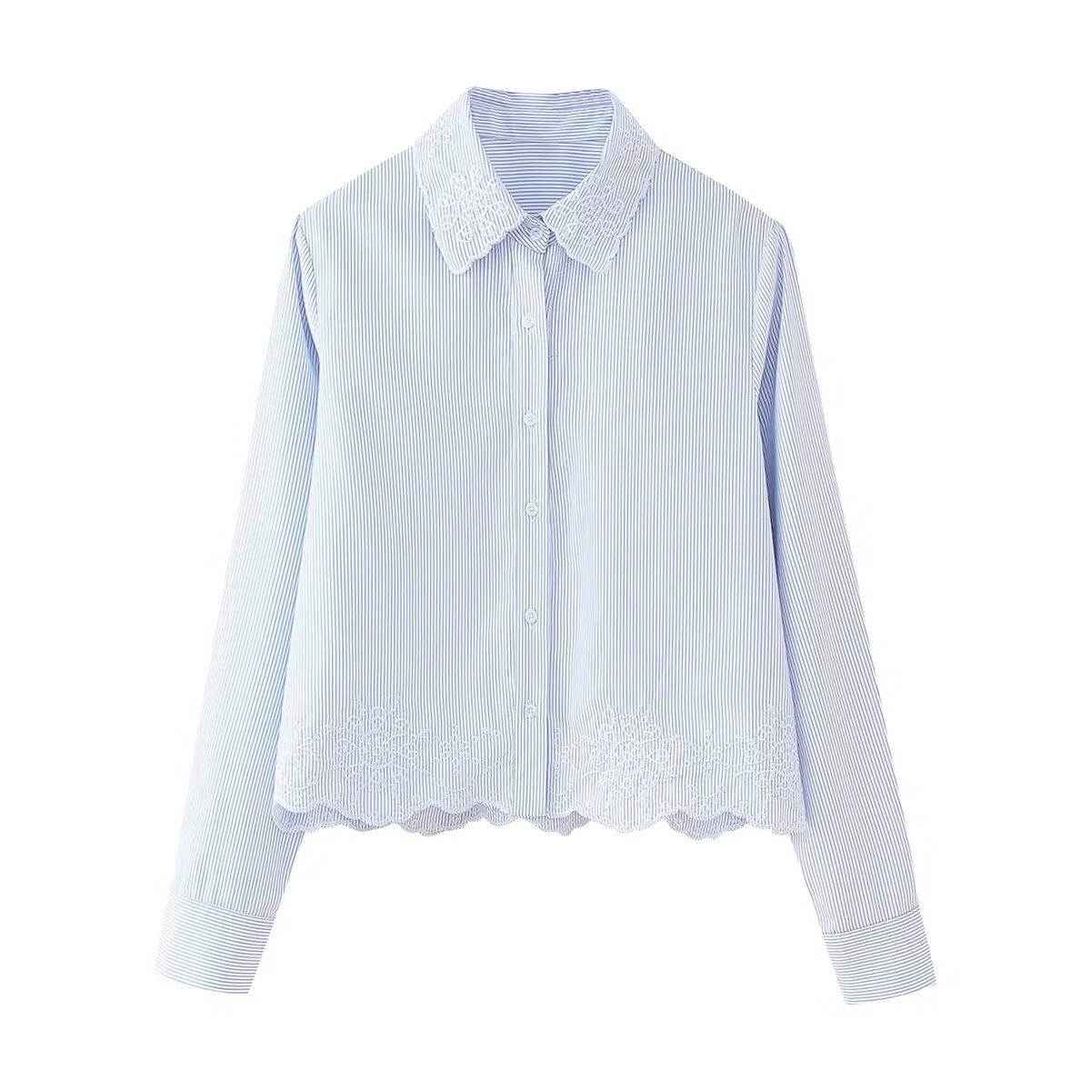 Women's Street Embroidered Stripes Short Shirt