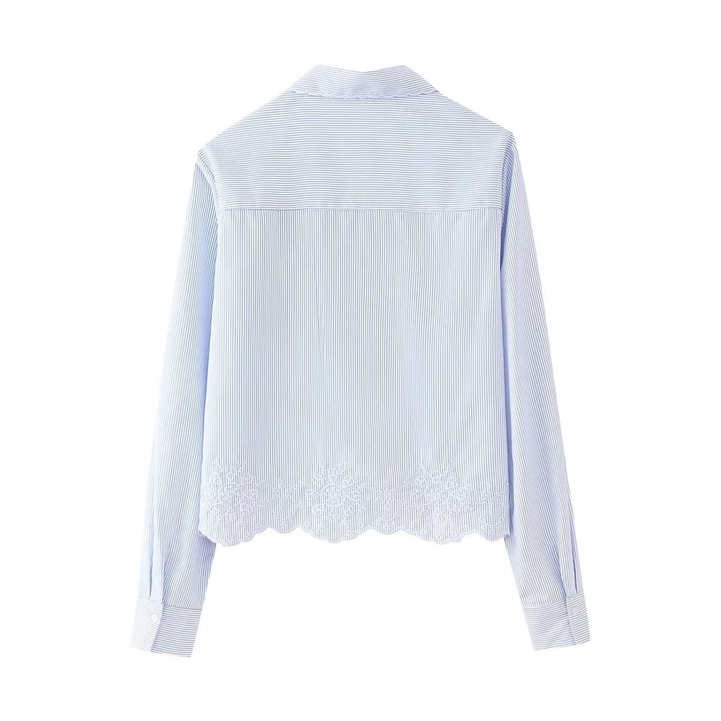 Women's Street Embroidered Stripes Short Shirt