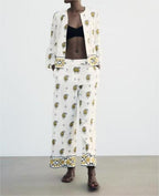 Women's Embroidered Cardigan Blazer Wide Leg Pants