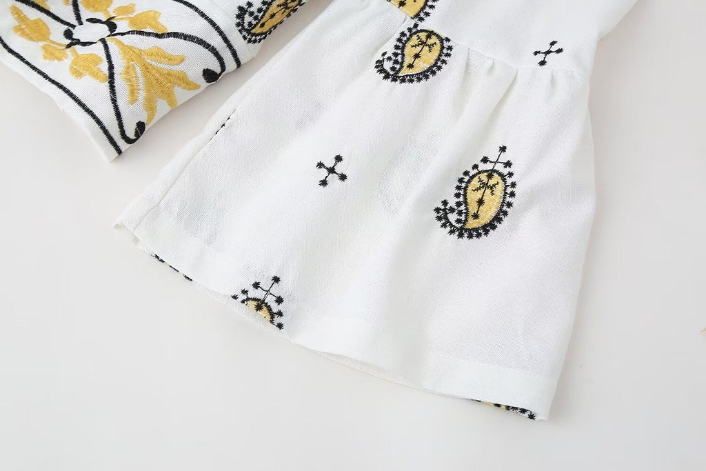 Women's Embroidered Cardigan Blazer Wide Leg Pants