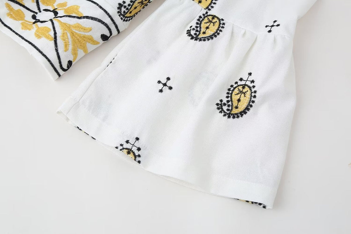Women's Embroidered Cardigan Blazer Wide Leg Pants