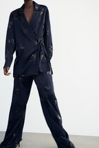 Sequined Satin Kimono Jacket Trousers Set