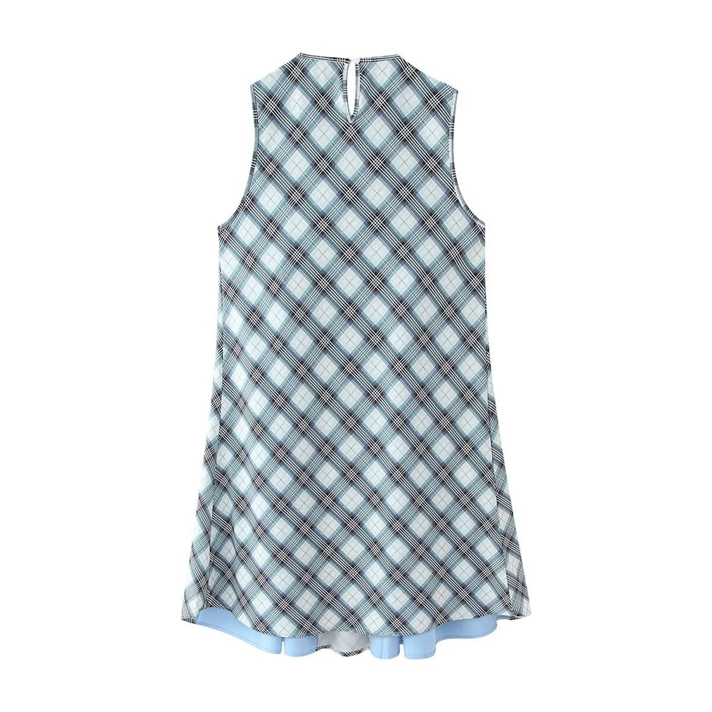 Women's Plaid Bow Sleeveless A-Line Mini Dress
