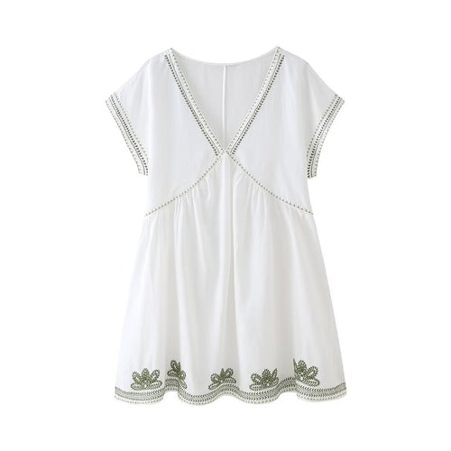 Women's Summer Women Street V Neck Embroidery Short Dress