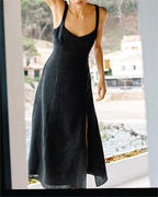 V-Neck Spaghetti-Strap Split A-Line Maxi Dress