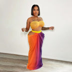 Women's Beach Tube Printing Top and Skirt Two-Piece Set