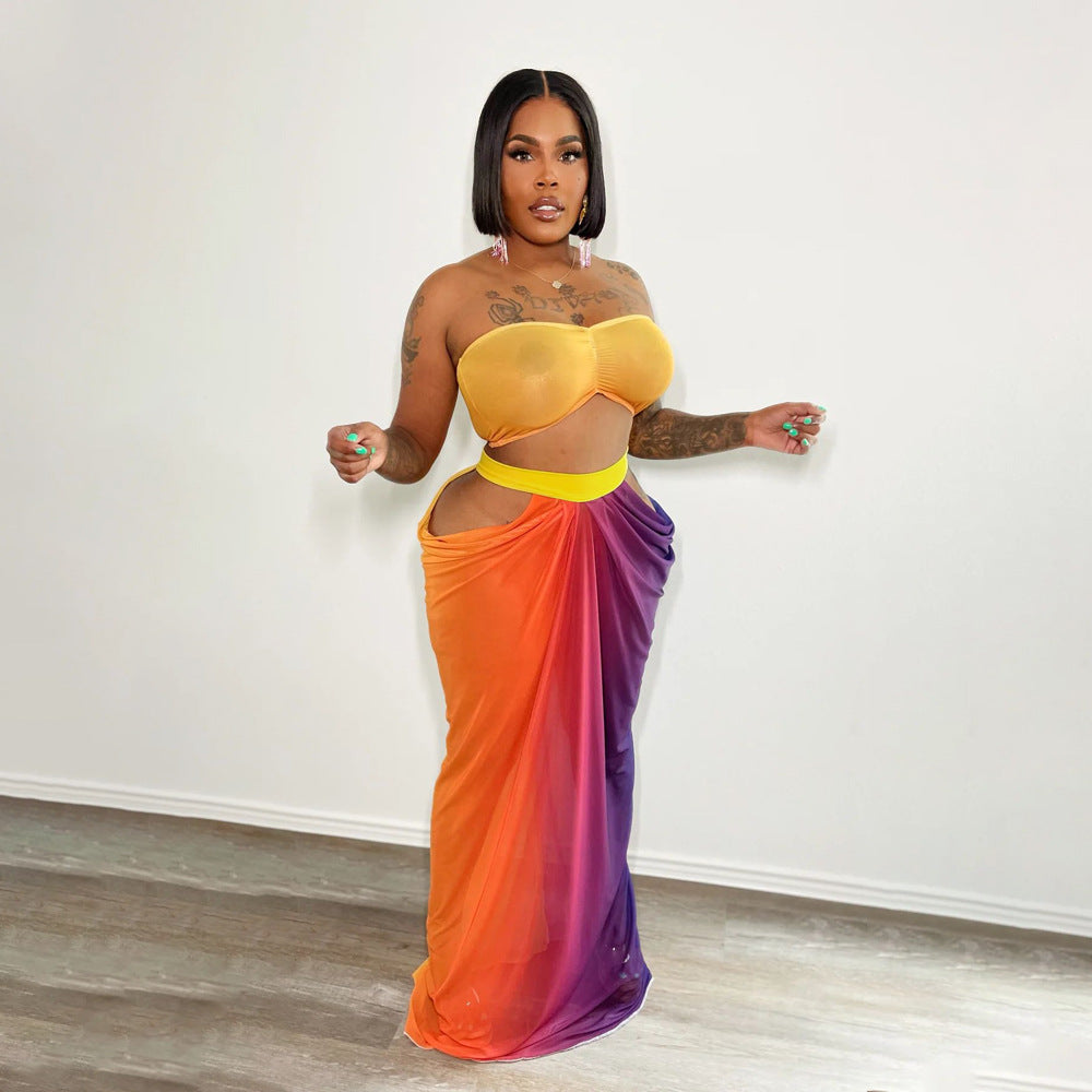 Women's Beach Tube Printing Top and Skirt Two-Piece Set