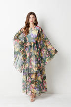 Floral Chiffon Long-Sleeve A-Line Maxi Dress