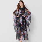 Floral Chiffon Long-Sleeve A-Line Maxi Dress
