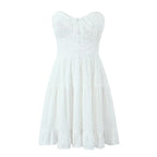Women's Spring French Pure White Butterfly Lace Up Single Dress